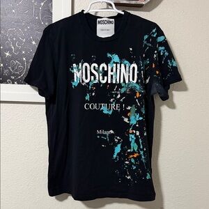 Moschino Black Tee with Colorful Splashes